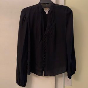 💯 Luxurious Silk Black Detailed ButtonDown Blouse NeverUsed